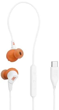JBL Endurance Run 3 Auriculares Deportivos con Cable, tecnología FlipHook y TwistLock, Resistentes al Polvo y al Agua, IP65, Sonido JBL Pure Bass, micrófono y Mando, USB-C, Blanco
