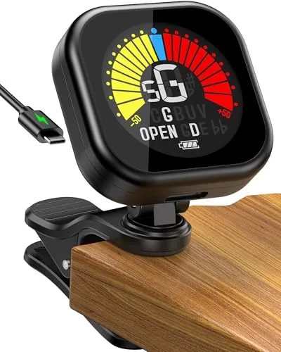 New Bee Afinador de Guitarra Recargable Afinador de Ukelele, Violín, Bass, con Afinación Abiertacon,Afinador Guitarra Eléctrica con 360° Pantalla LCD en Color de Alto Brillo Clip-On Tuner