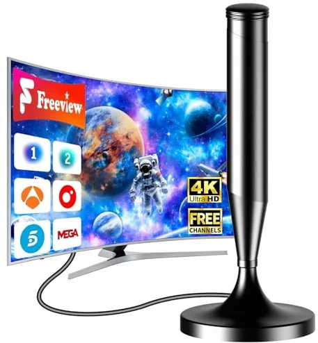 Antena de TV Interior 2026 Mejorada, Recepción Estable hasta 480 km, Compatible con Smart TV 4K y 1080P, Base Magnética Fuerte, Cable Coaxial de 5 m, Ideal para Ver Canales Locales y TDT