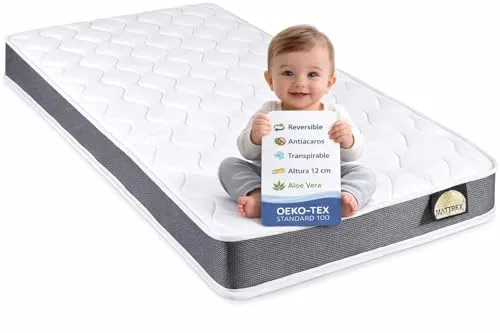 MATTREX | Colchón Cuna 60x120x12 cm EcoFoam HR Adapt Foam Reversible Verano e Invierno – Colchón Cuna 120x60 cm Transpirable 3D, Aloe Vera, antiácaros, Oeko-Tex, Hecho en España