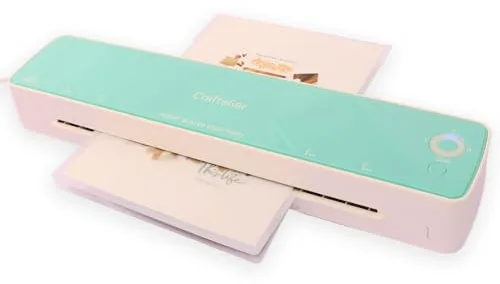 Craftelier - Plastificadora en Calor y Frío y Aplicadora de Foil, para Fundas de 80 a 125 micras, Selladora de Documentos de hasta 33 cm, Fácil Uso en Oficina, Casa o Escuela, Blanca y Menta