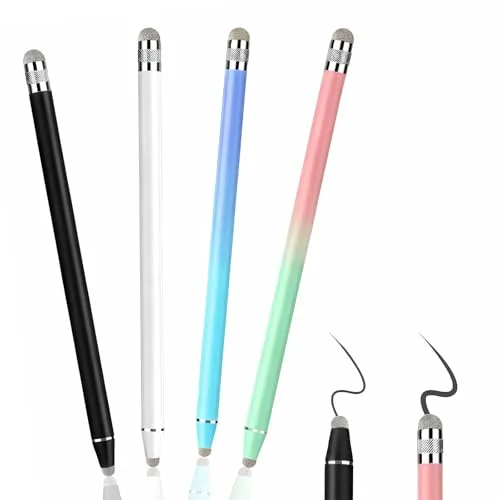 4 Piezas Lápiz Táctil Capacitivo 2 en 1 para Pantallas Táctiles, Stylus Pen Universal de Alta Precisión y Sensibilidad, Compatible con Teléfonos Móviles y Tabletas