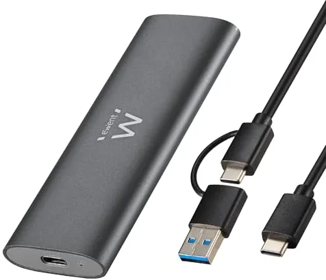 Ewent Carcasa SSD M.2 NVMe & SATA USB Type C y A 10Gbps – Caja Externa de Aluminio sin Herramientas, Portátil, Plug & Play, Compatible con Windows MacOS Linux, UASP & TRIM, Soporte 2230/2242/2260/2280