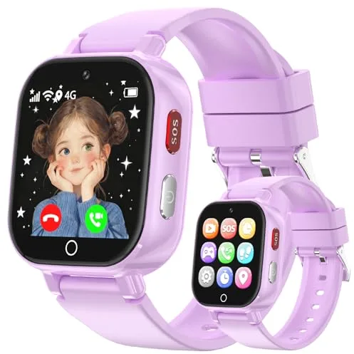 Reloj Inteligente Niño 4G Llamadas, Smartwatch Niños con GPS Telefono Videollamada SOS Chat de Voz Modo Clase Cámara Cronómetro Podómetro Calculadora, Reloj Infantil Niño Niña de 4 a 12 Años, Violeta