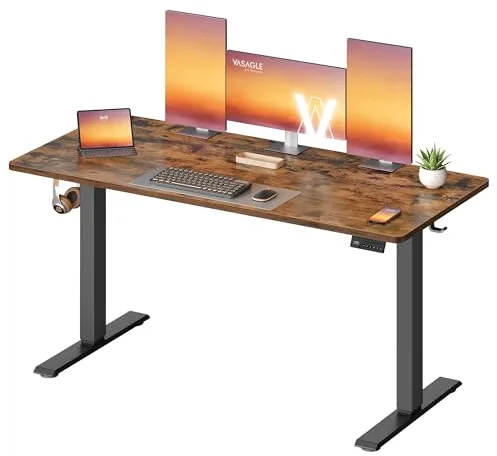VASAGLE Escritorio Eléctrico Ajustable en Altura, Escritorio para Ordenador, Recordatorio de Sedentarismo, Función de Memoria con 4 Alturas, para Oficina, 140 x 60 cm, Marrón Rústico LSD314KD03