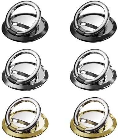 Soporte Movil Coche, 6 Piezas Anillo Movil Universal, Giratorio 360° y Plegable 180°, Ultrafino sin Imán, para Salpicadero Oficina u Otras Superficies(3 Colores: 2 Unidades Cada Uno)