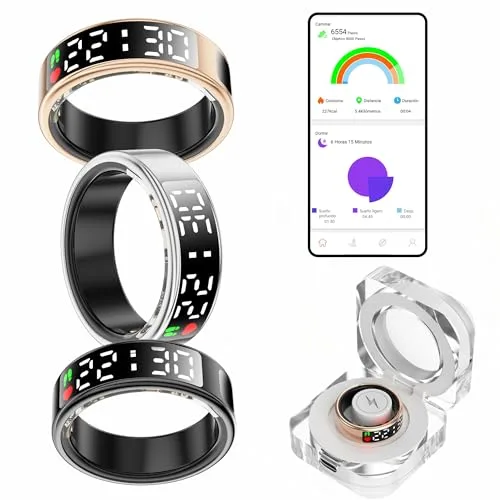 smartia - Anillo Inteligente con Pantalla Tactil, Smart Ring para Hombre y Mujer, Anillo Inteligente con Actividad Fitness y Control de Salud, Monitoriza tu Sueño, Incluye Puerto DE Carga (Oro, 9)