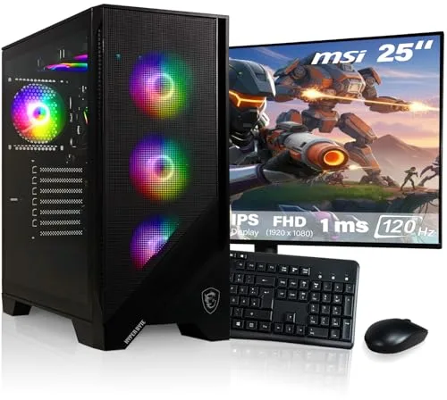 HYPER BYTE® - PC Gaming - Set Completo con AMD Ryzen 7 5700G | 16 GB de RAM DDR4 | SSD 1 TB | Monitor de 25 Pulgadas | Ratón & Teclado | WLAN | Win11 Pro | Ordenador sobremesa Gamers