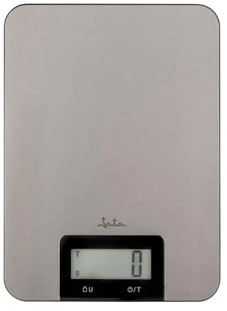 JATA HOGAR HBAL1211 - Bascula Cocina Digital de Precisión. Balanza Cocina Hasta 5 Kg. Función Tara. Acero Inoxidable. Pulsadores Táctiles. Desconexión Automática. Visor LCD