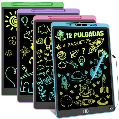 4 Packs Tableta Escritura LCD Color, Electight 12 Pulgadas Tablet Escritura Pantalla Colorido Infantil, Juguetes Educativo Niños con Borrable y Bloqueo Función, Azul+Rosa+Morado+Verde