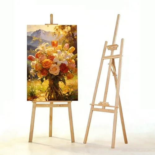 2PCS Caballete Madera，Caballete De Madera Natural De 150 Cm,Soporte Profesional Para Lienzo, Adecuado Para Niños y Adultos,Apto Para Pintura Acrílica,Óleo,Etc.,Herramienta De Arte Portátil