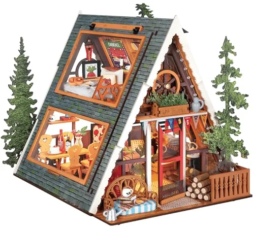 Rolife Casa de Muñecas Cabaña A-Frame Modelo de Madera Casa en Miniatura Sanación Natural Cabaña del Bosque de Cuento de Hadas Decoración del Hogar Regalo Creativo para Adultos
