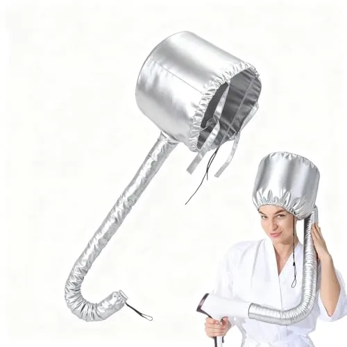 YUVKIN Gorro Secador de Pelo, Difusor para Pelo Rizado, Gorro Térmico para Mascarilla y Peluquería, Capucha Ajustable para Secado, Estilizado y Cuidado Profundo del Cabello (Plata)
