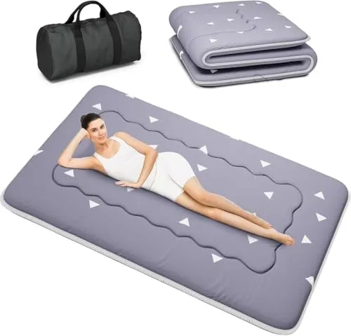 Kiseely Colchones para futones, Colchón futón japonés, Tatami Plegable, portátil, con Bolsa y Correa, para Dormitorio, colchón de Suelo Grueso, colchón Enrollable para Acampar (Gris IC5, 120X200cm)