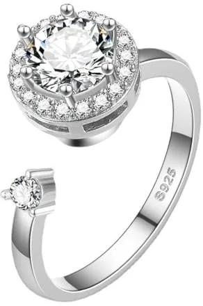 FEIKFEIZ Anillo de mujer con diamantes cultivados en laboratorio de 1 ct, plata 925 chapada en oro blanco de 18 quilates, anillo de plata ajustable, anillo de compromiso, regalo de joyería.