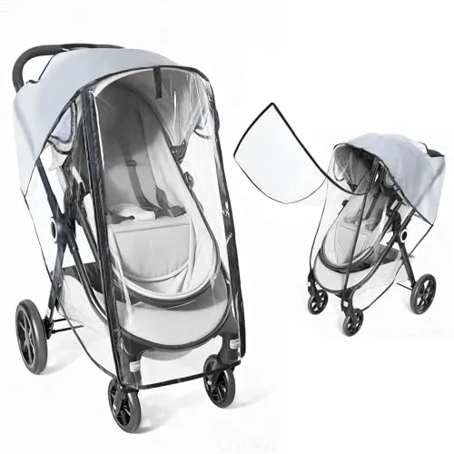 Plastico Lluvia Silla Paseo Universal, Protector Lluvia Carro Bebe Universal, Puerta Enrollable de Cremallera para Fácil Acceso, EVA de Calidad Alimentaria, Fácil de Instalar, Transpirable