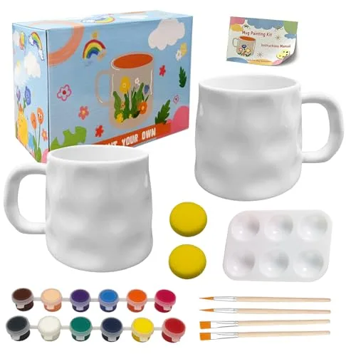 Kit para Pintar una Taza, Juego de Pintura de Cerámica, Kit de Pintura de Cerámica, Set de pintura cerámica para niños adultos, incluye tazas, pinceles, pinturas, bandeja para pintura e instrucciones