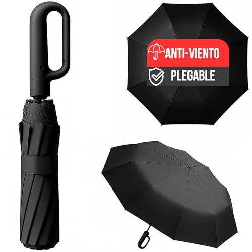 YALTRIX Paraguas Plegable Antiviento Hombres - Paraguas Negro Resistente al Viento, Paraguas Automático Portátil Compacto de Viaje, Revestimiento de Tela Duradera. (P-001)