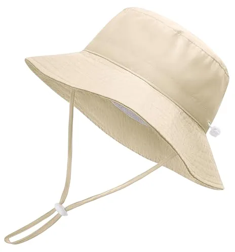 Xnova Sombrero de Sol para Bebé Niña Niños, UPF 50+ Gorro Verano de Pescador ala Ancha Ajustable Sombreros Plegable Bucket Hat Protección Solar (Beige, S(Sombrero Circunferencia: 48-50cm))