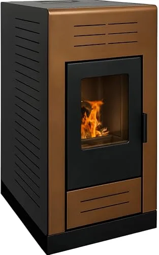 EIDER BIOMASA Estufa de Pellets GIOVE – 10,8 kW – Rendimiento 90% – Tolva 16 kg – Hasta 315 m³ – Programación Semanal – Display Digital – Salida 80 mm – Clase Energética A+