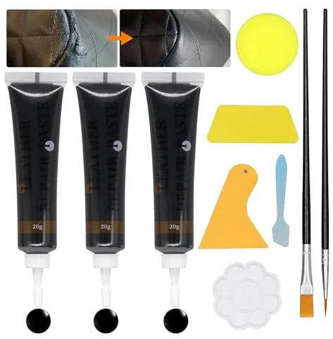 Cuero Liquido Reparador Negro 60g, Reparador Cuero Negro, Reparador de Cuero para Reparar Arañazos, Decoloraciones y Agujeros en Sofás de Cuero, Asientos de Coche, Zapatos, Carteras Cuero Sintético