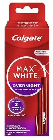 Colgate Max White Overnight Pincel Blanqueador Dental Nocturno, 2,5ml, Blanquea tus Dientes mientras Duermes, Seguro con el Esmalte, Elimina Manchas, Secado Rápido, Fácil de Usar