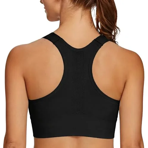Leversic Sujetador Deportivo Mujer Alta Sujeción sin Aros con Espalda Racerback y Tirantes Ajustables | Top Deportivo con Almohadillas Extraíbles(Negro,L)