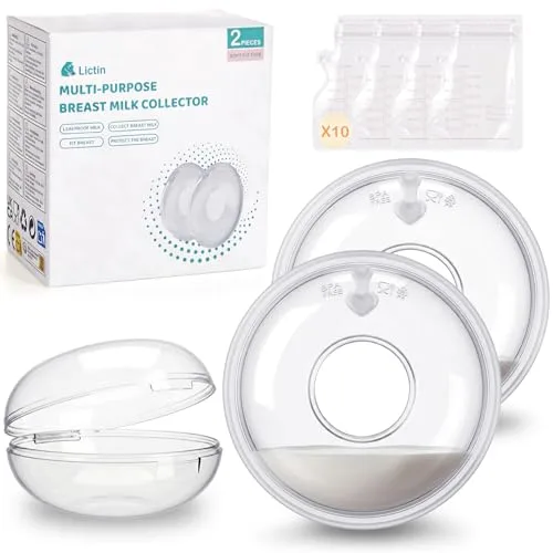 Lictin 2 Conchas Protectoras Pezones-Colector de leche para lactancia materna (60ML),10Pcs Bolsas Leche Materna,Sin BPA,Con orificios de ventilación,conchas de lactancia reutilizable