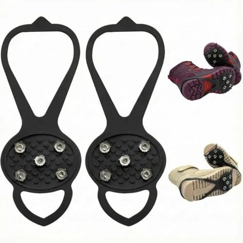CICISTORY Crampones Ligeros Antideslizantes para Hielo y Nieve, Crampones Nieve Hielo, con 5 Puntas de Acero Inoxidable, Ideales para Senderismo, Trekking, Trail Running y Pesca en Invierno(M)