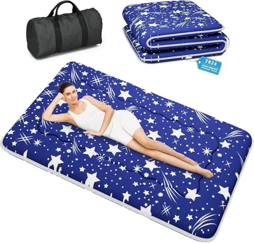 Kiseely Colchones para futones, Colchón futón japonés, Tatami Plegable, portátil, con Bolsa y Correa, para Dormitorio, colchón de Suelo Grueso, colchón Enrollable para Acampar (Azul IC5, 150X200cm)