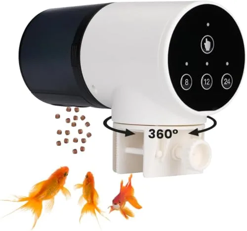 NK Dispensador Automático de Comida para Peces – 200 ml, Pantalla LCD, Programable en Modo Manual/8H/12H/24H, Soporte Giratorio 360°, Control por Botón y Sistema de Fijación Estable