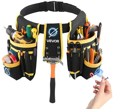 VEVOR Cinturón Portaherramientas Magnético para Artesanos, con 28 Bolsillos, Funda Portaherramientas, para Electricistas, Carpinteros y Trabajadores de la Construcción, Ajustable de 787 a 1219 mm