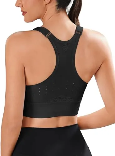 Litherday Sujetador Deportivo Mujer Sin Costuras Alto Impacto con Almohadillas Extraíbles para Yoga y Running Negro M