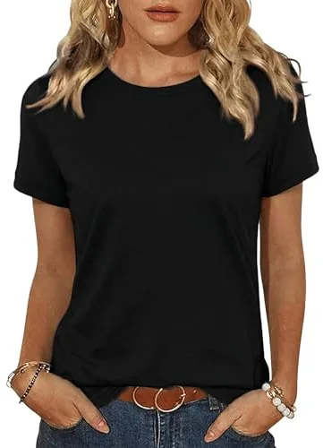 Demegimi Camiseta Manga Corta Mujer Básica de Algodón Camisetas Basicas Mujer Cómodas y Versátiles para Verano