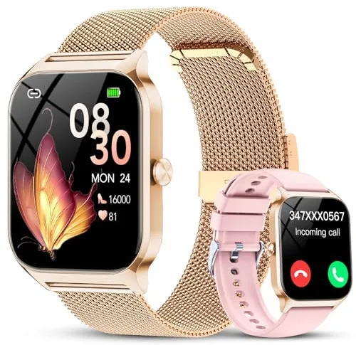 Reloj Inteligente Mujer con Llamadas y Voz de Al, Whatsapp Notificaciones,1.85" Smartwatch Mujer con SpO2/Pulsómetro/Monitor de Sueño,120+ Modos Deportes, Smart Watch para Android/iOS(Oro rosa)