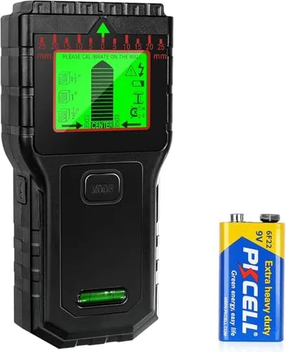 Sensor de escáner de Pared 8 en 1 con Pantalla LCD y Alarma de Audio para Madera, CA, Alambre Vivo, Pernos de Metal, detección de tuberías (Negro)