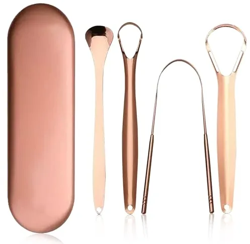 4 Piezas Raspador Lengua, Limpiadores de Lenguas de Acero Inoxidable, Limpiador Lingual, Limpia Lenguas Antibacteria, Eco, Fácil de Limpiar, para Cuidado Bucal, Aliento Fresco y Lengua Limpia