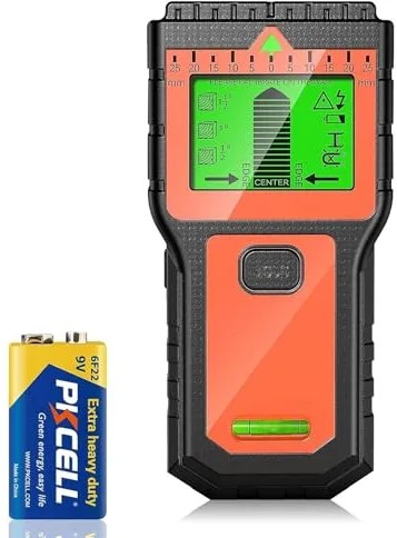 Detector Cables y Tuberias - Escáner Multifunción con Pantalla LCD y Alarma Sonora, Detector de Cables y Metales para Madera, Tuberías, Vigas y Cables de Corriente, Naranja