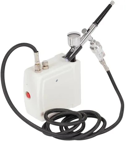 Mini kit de compresor de aerógrafo portátil con presión ajustable 2-15 PSI y manguera de aire de 1,7 m y interruptor automático Compresor de aerógrafo compacto para modelismo Nail Art (blanco)