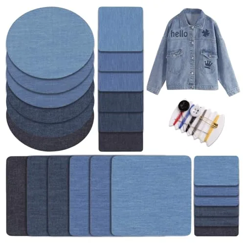 Ruvan 20 Piezas Parches Para Ropa Termoadhesivos, Parches Jeans Para Planchar, Tela De Parches De Jean Plancha Interior & Exterior Kit De Reparación, Tonos Surtidos Para Arreglar Roto Jeans, Chaquetas