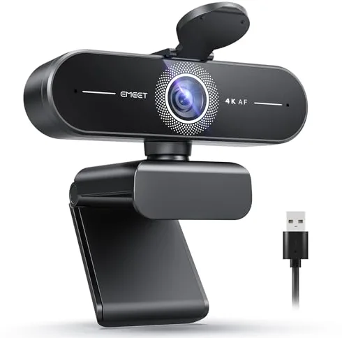 EMEET Webcam C60E 4K para Streaming y Juegos, Enfoque Automático PDAF, Micrófonos Duales, Cámara para Streaming en Vivo con Corrección Automática de Luz, Cámara Web USB Plug & Play para PC y Mac