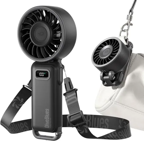 Diveblues - Ventilador Portátil de Mano Plegable con Batería - para Mano, Escritorio y Cuello - 100 Velocidades Ajustables y hasta 12h de Autonomía - Ideal para Viajar, Playa, Camping y Oficina