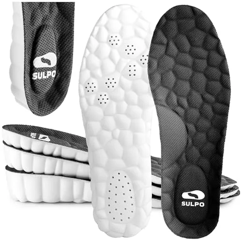 SULPO Plantillas elevadoras de espuma viscoelástica: plantillas con función de elevación del talón, 3 alturas, amortiguadoras, transpirables, antideslizantes, negras, talla 39-40 EU, altura 2 cm