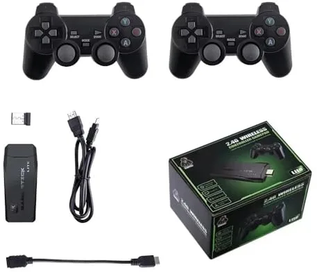 HANLEES Consola de Juegos Retro Inalámbrica, 2026 Nueva Versión, Dongle HDMI 4K, 9 Emuladores Incorporados, 20000+ Juegos Preinstalados, Set con 2 Mandos Negros (128G With 40000Games)