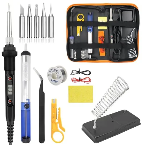 Soldador Estaño Profesional 80W con Pantalla LCD y Temperatura Ajustable 180-500°C, Soldering Kit Completo 15 en 1 con Cautín para Soldar Estaño, Ideal para Soldadores Eléctricos y Soldadura Electrón