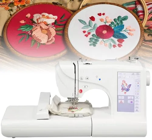 UIBAO Bordadora Digital Máquina De Coser Y Bordar Eléctrica con Pantalla LCD De 7 '' Y Puerto USB Herramientas De Bordado DIY,Deja Que Tu Creatividad Se Exprese con Elegancia