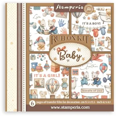 Stamperia - Rub-on Kit for Scrapbooks, Albums, Cards, Bullet Journals and More, Easily Transfer Images onto Paper and Other Surfaces, Perfect for Crafts and Gifting (6 Pages) (Baby)