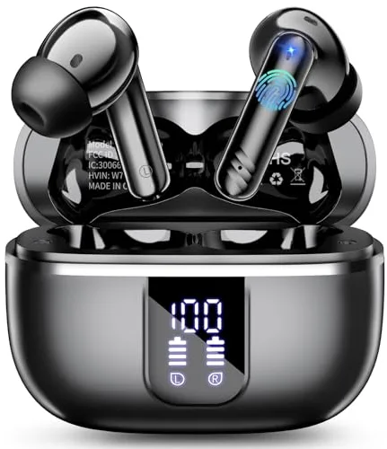 OWMSIC 2026 Nuevo Auriculares Inalámbricos Bluetooth, Cascos Inalambricos Bluetooth 5.4 con 4 Reducción de Ruido Mic, 46H Auriculares con HiFi Estéreo, Impermeable IPX7 Cascos para Android iOS. Negro