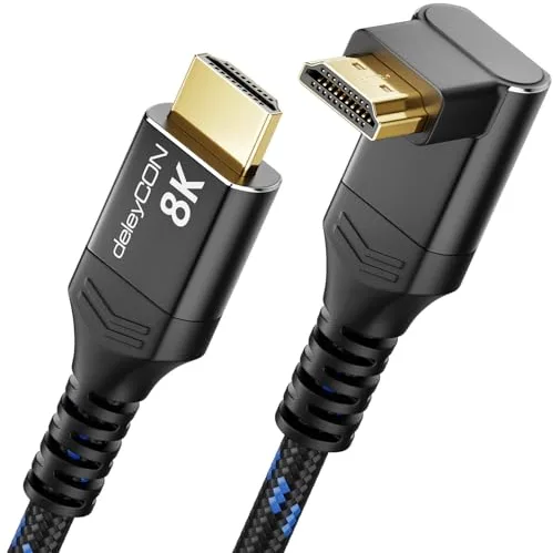 deleyCON Cable HDMI 2.1 8K 1m Cable de Alta Velocidad Ultra High Speed 48 Gbps con Conector Acodado (270°) - Ideal para TV, Monitor, PS4, PS5, EARC, HDR10+ - 10K/8K@60Hz, 4K@120Hz/144Hz y 2K@240Hz