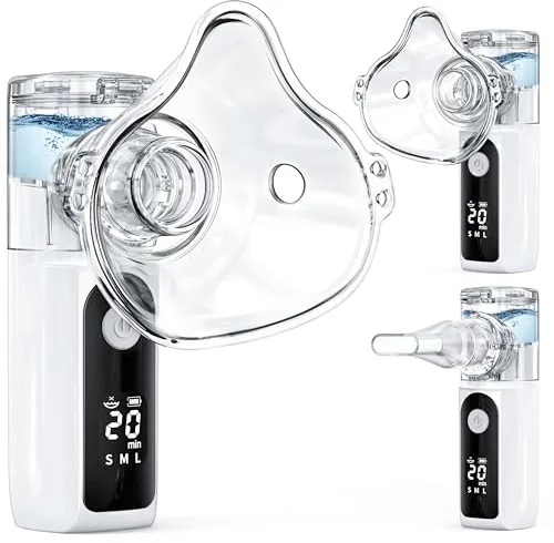 YOZISS Aerosoles Nebulizador Adultos y Niños, Inhalador Portátil Nebulizador Recargable Tamaño de partícula 1-5 µm con 2 Máscaras y Boquilla para el hogar y el uso de viaje